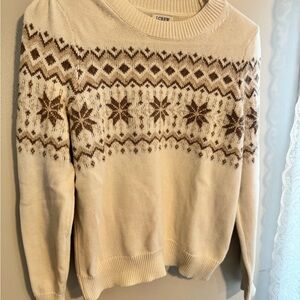 J.Crew Fair Isle Sweater • Cream & Brown • Size xtra small